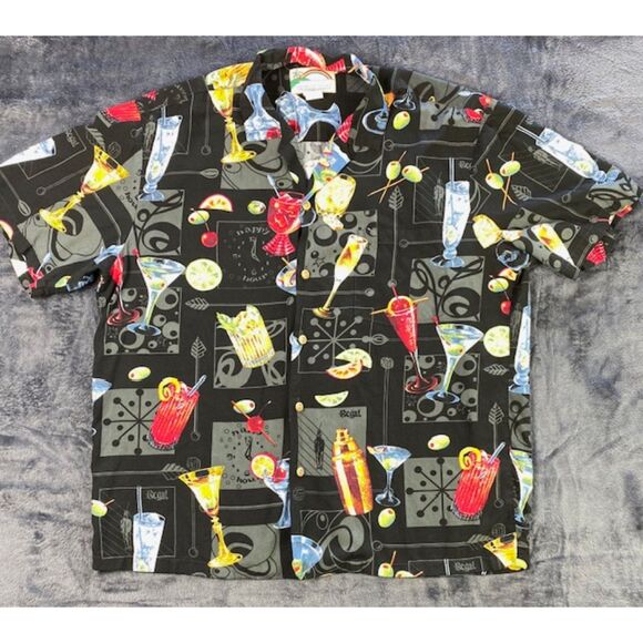Vintage Paradise Found Hawaiian Shirt Mens L Cocktails Martini Button Up Casual - Picture 2 of 9